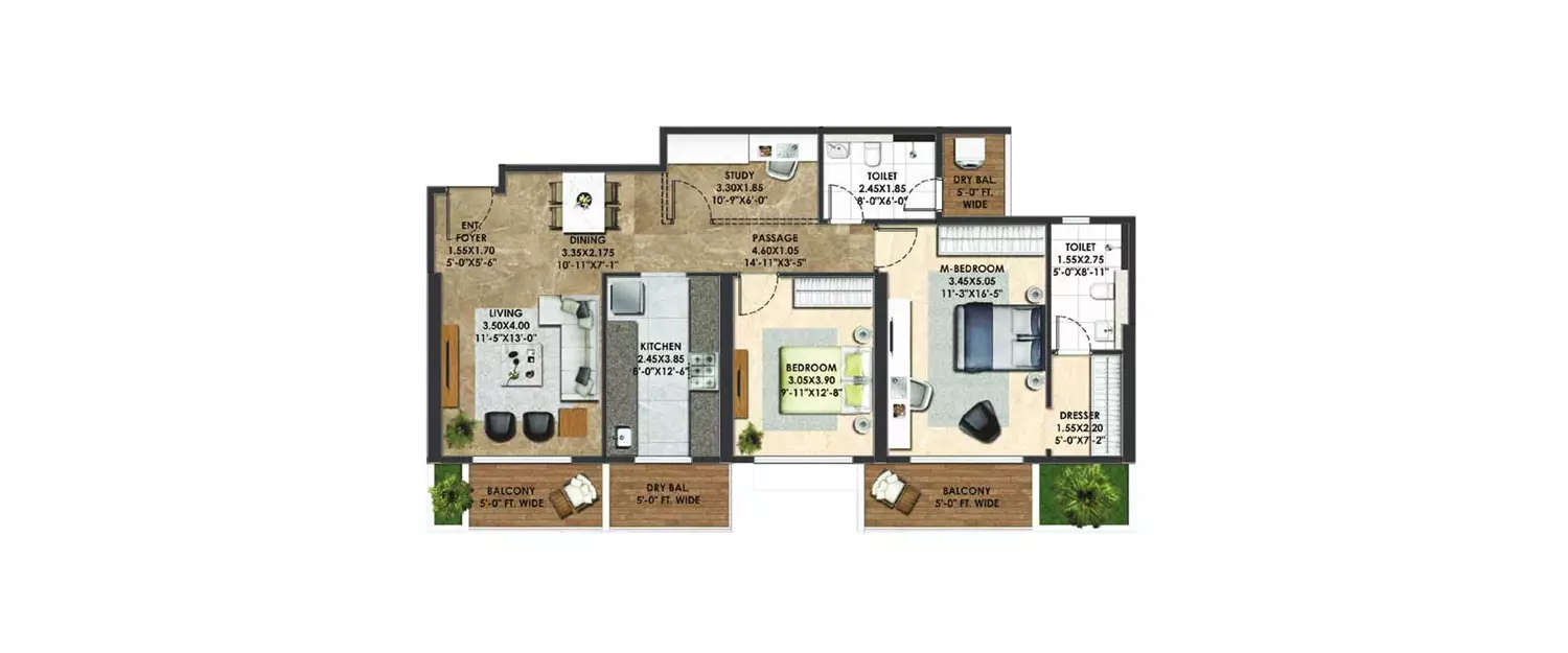 Floor plan for 2.5 BHK