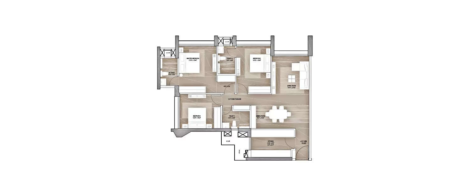 Floor plan for 3 BHK