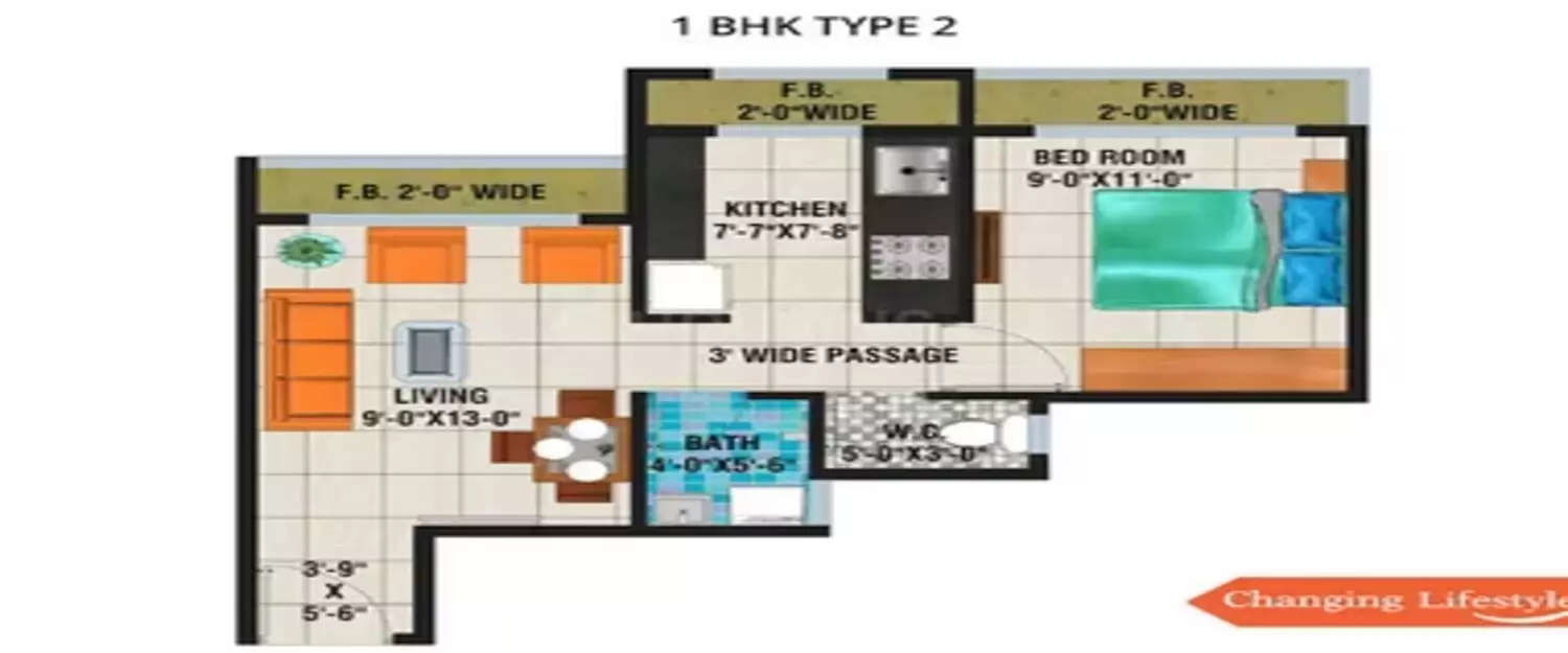 Floor plan for 1 BHK