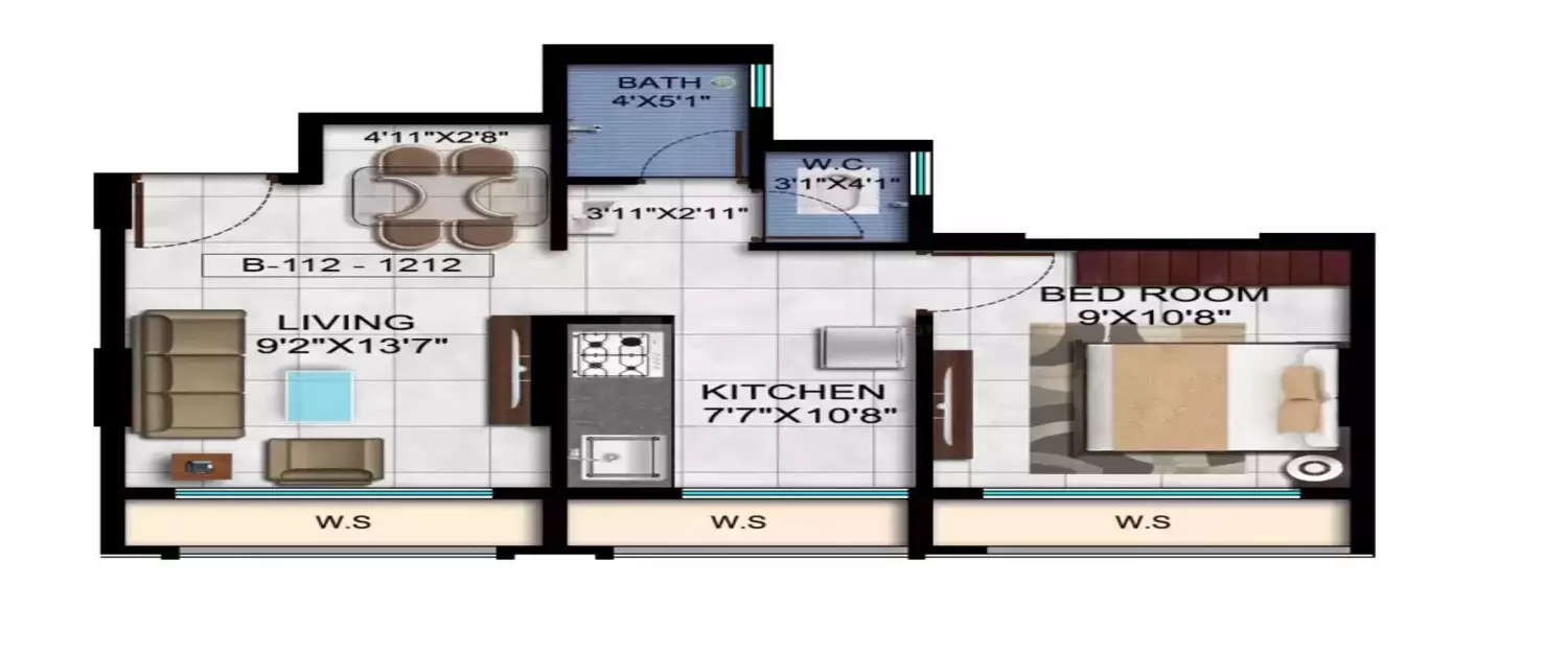 Floor plan for 1 BHK