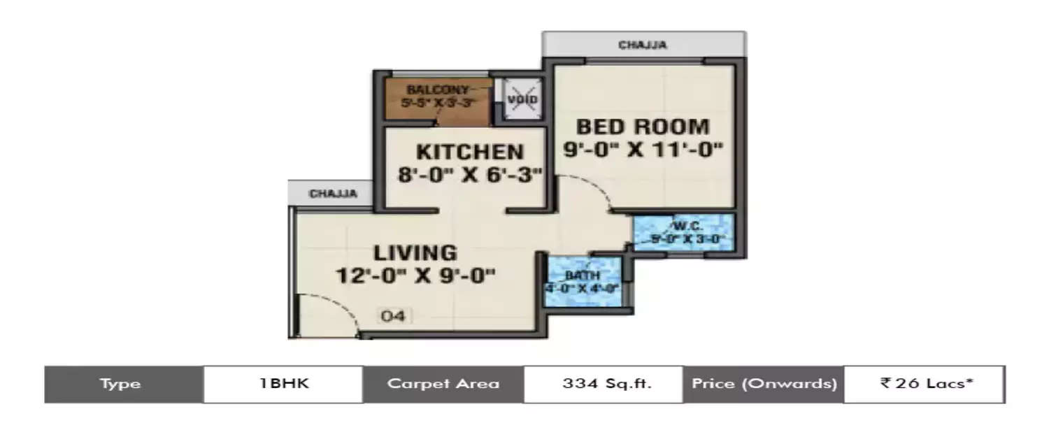 Floor plan for 1 BHK