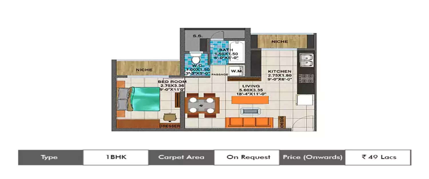 Floor plan for 1 BHK