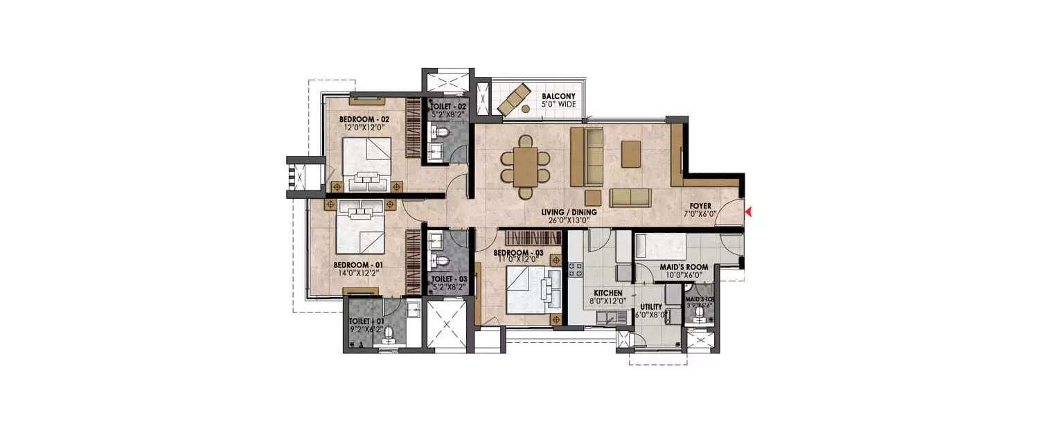 3 BHK Apartment 1993 Sq.ft