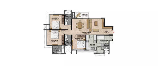 Prestige Fairfield Dollars Colony - Floor plan 3 BHK 1993 Sq.ft