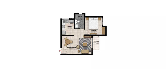 Prestige Willow Tree Yelahanka - Floor plan 1 BHK 433 Sq.ft