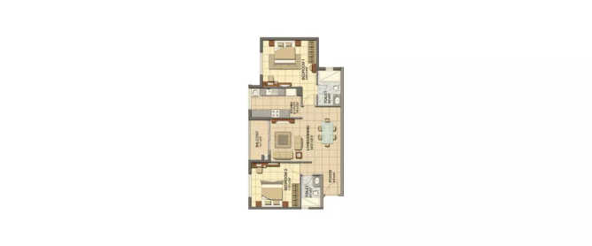 Prestige Lakeside Habitat Whitefield - Floor plan 2 BHK 845 Sq.ft