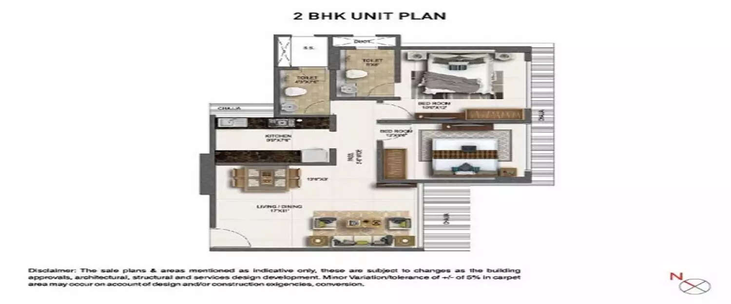 Floor plan for 2 BHK