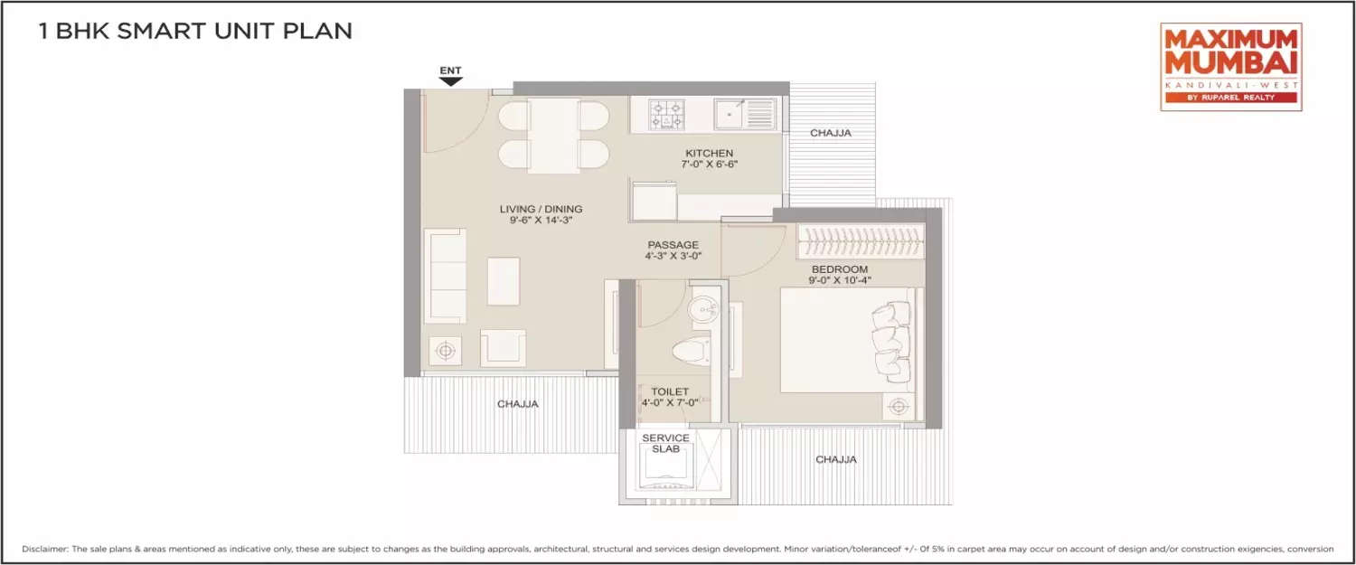 Floor plan for 1 BHK