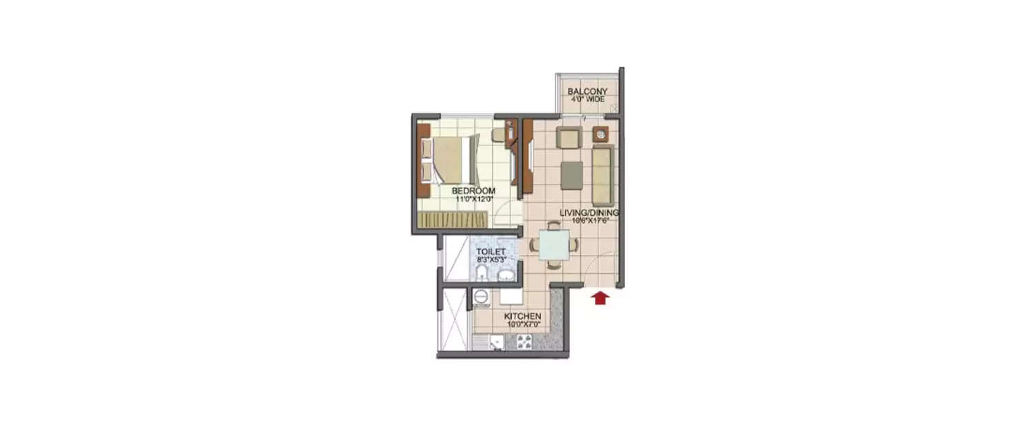 Floor plan for 1 BHK