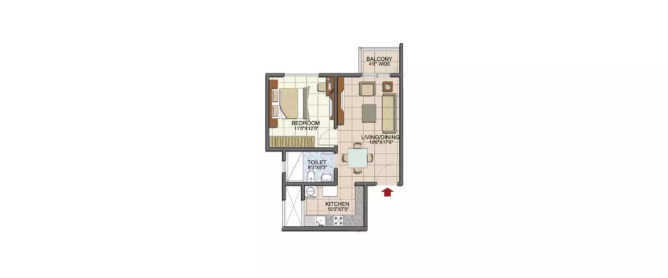Prestige Song Of The South Yelenahalli - Floor plan 1 BHK 450 Sq.ft