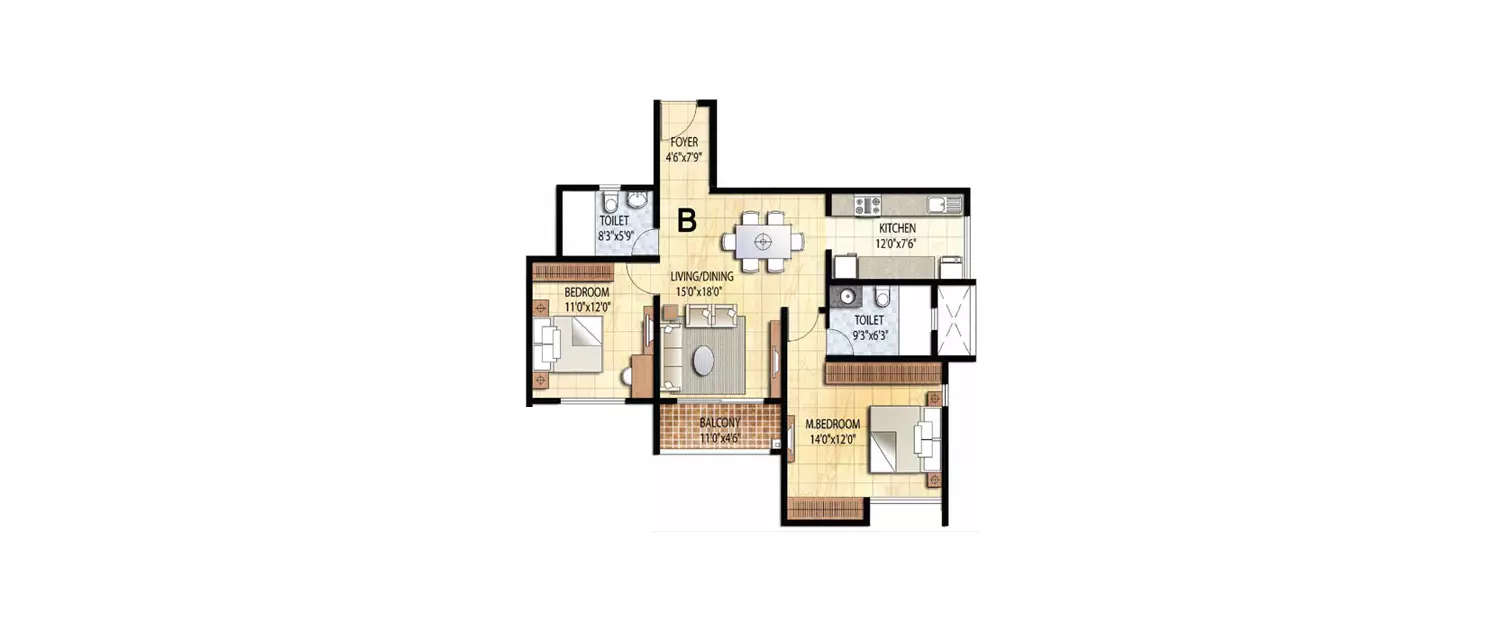 Floor plan for 2 BHK