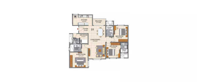 Prestige North Point Kammanahalli - Floor plan 3.5 BHK 1325 Sq.ft