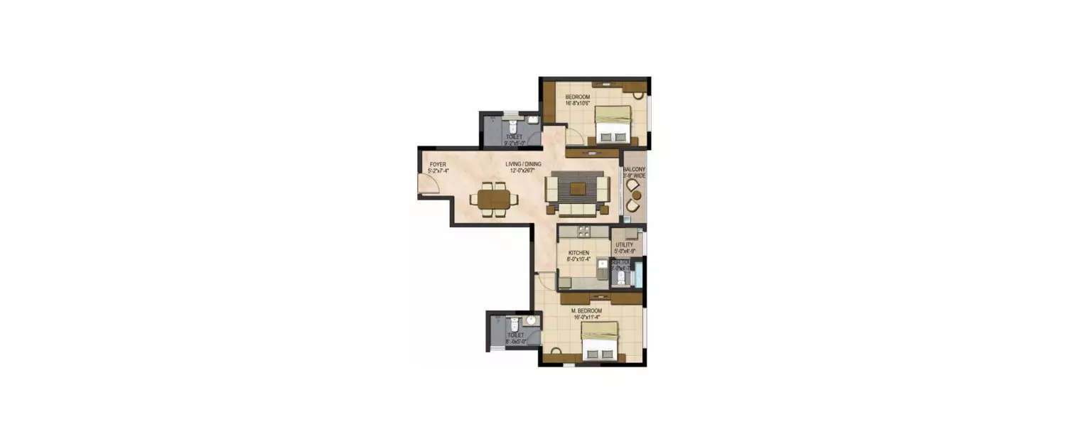 2 BHK Apartment 1003 Sq.ft