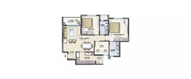Prestige Pine Wood Koramangala - Floor plan 2.5 BHK 1385 Sq.ft