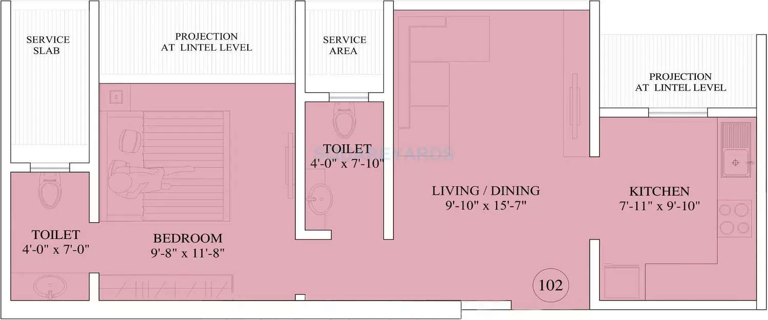 Floor plan for 1 BHK