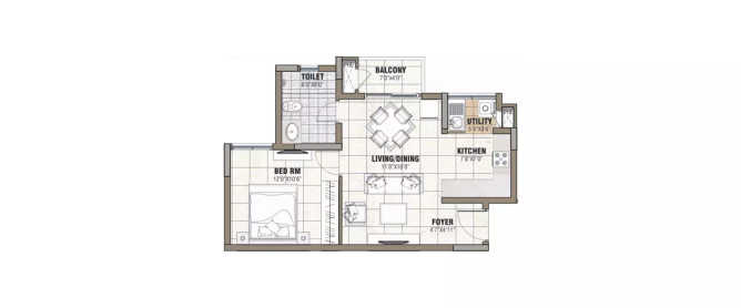 Prestige Tranquility Bommenahalli - Floor plan 1 BHK 664 Sq.ft