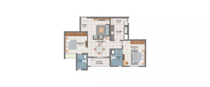 Prestige Dolce Vita Whitefield - Floor plan 2 BHK 860 Sq.ft