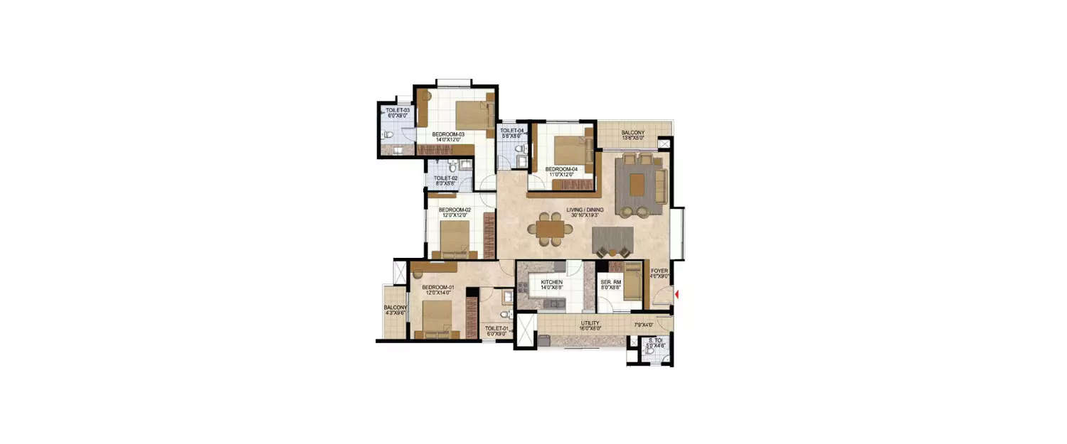 4 BHK Apartment 1816 Sq.ft