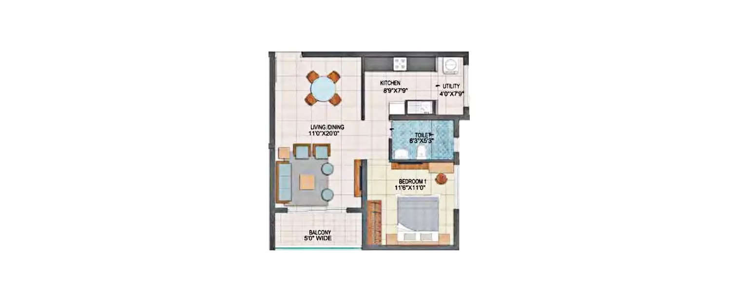 Floor plan for 1 BHK