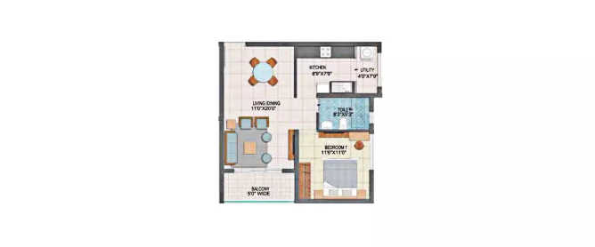 Prestige Fontaine Bleau Whitefield - Floor plan 1 BHK 540 Sq.ft