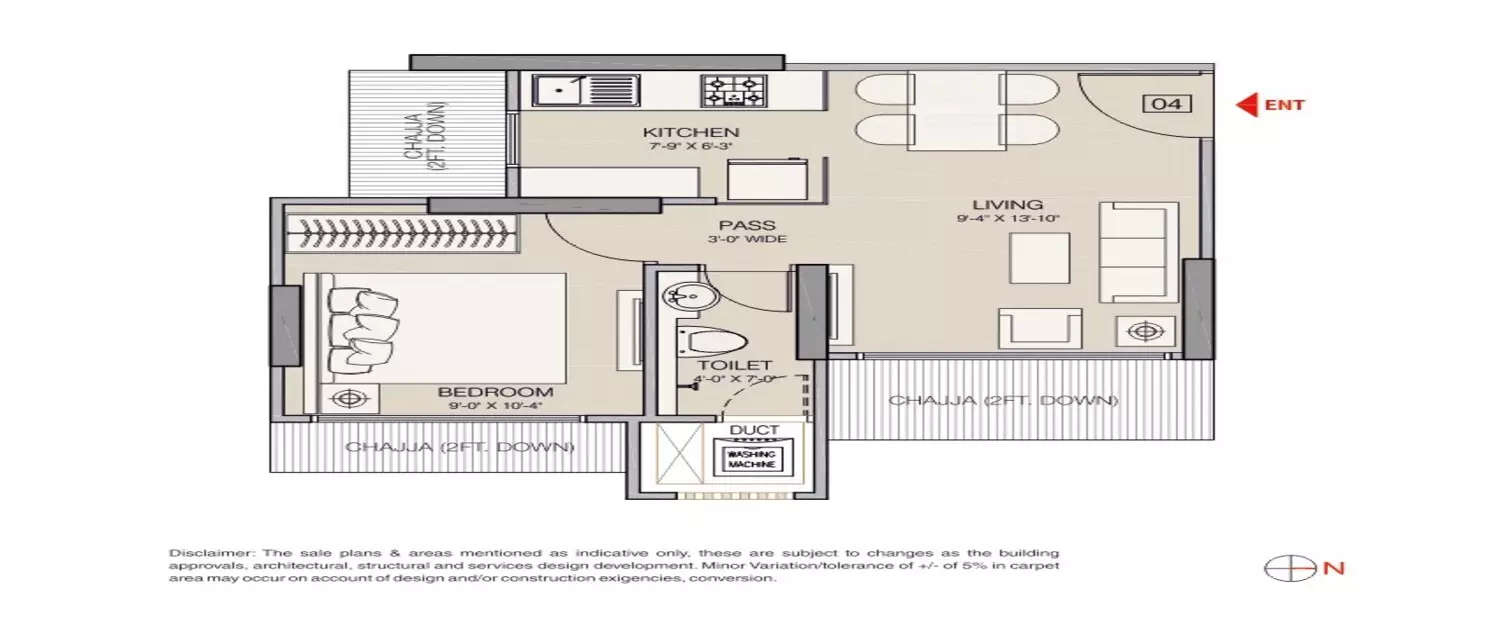 Floor plan for 1 BHK