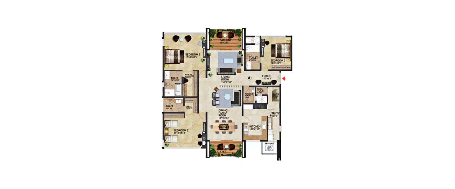 Floor plan for 3 BHK