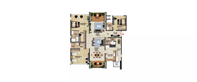 Prestige Kenilworth Vasanth Nagar - Floor plan 3 BHK 2190 Sq.ft