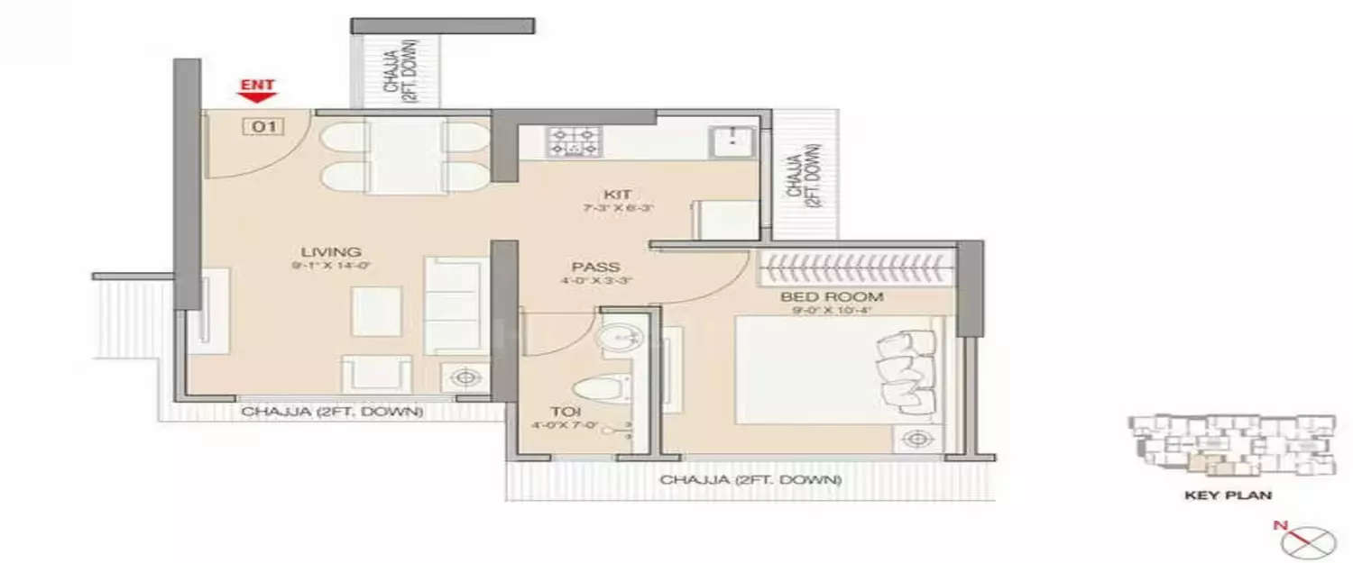 Floor plan for 1 BHK