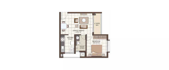 Prestige Kew Gardens Bellandur - Floor plan 1 BHK 415 Sq.ft