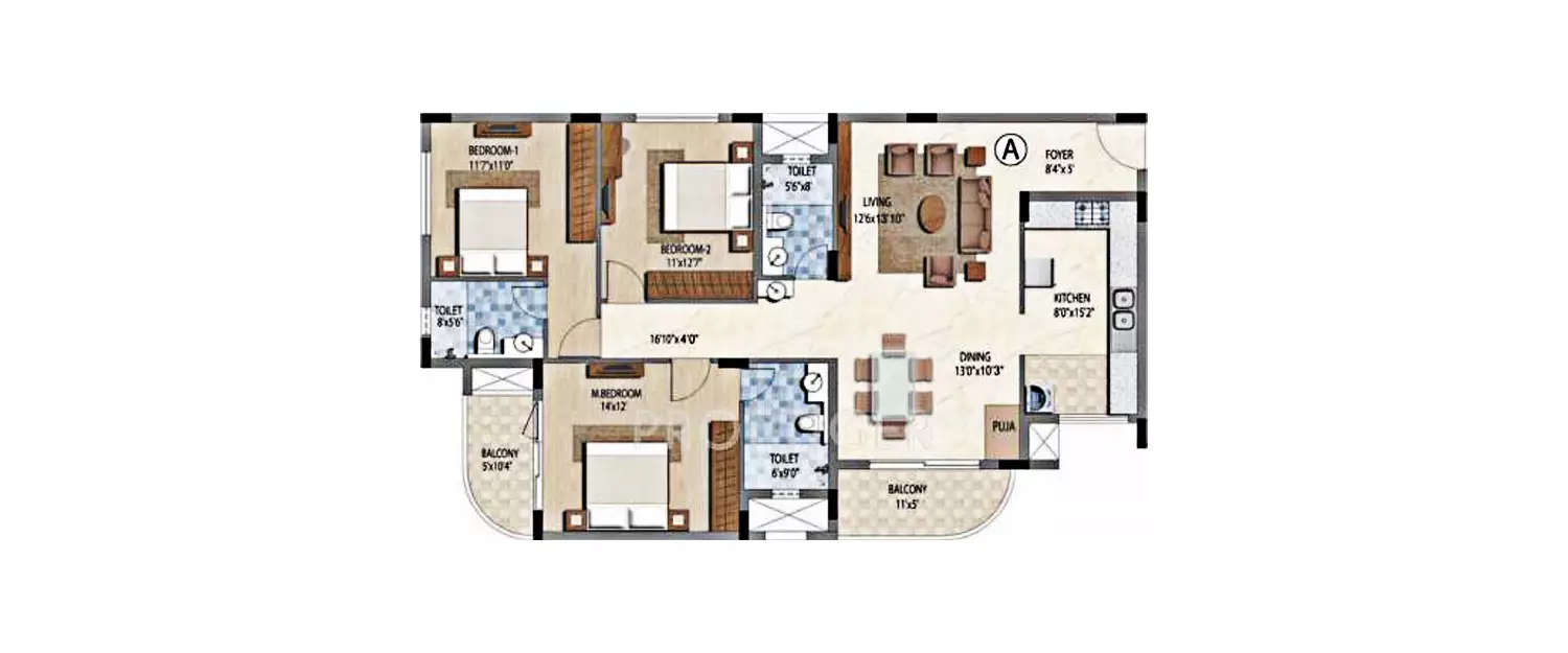Floor plan for 3 BHK