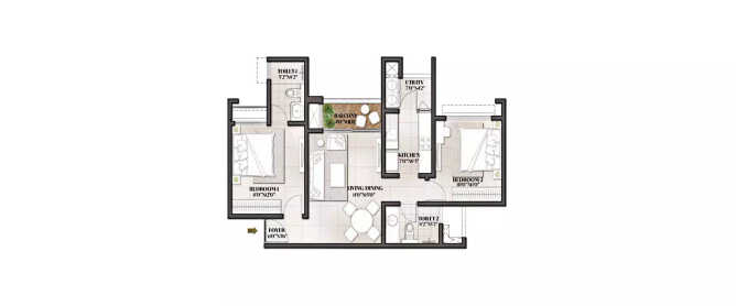Prestige Highline Pallavaram - Floor plan 2 BHK 900 Sq.ft