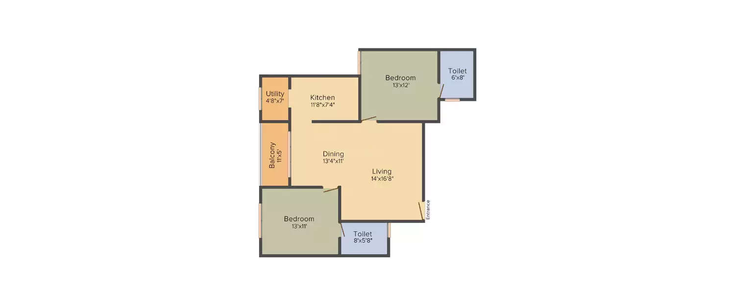 Floor plan for 2 BHK