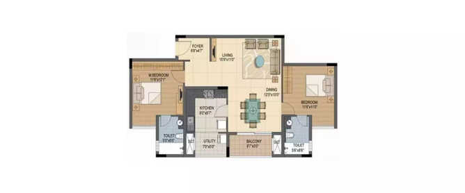 Prestige Sunnyside Bhoganhalli - Floor plan 2 BHK 1218 Sq.ft