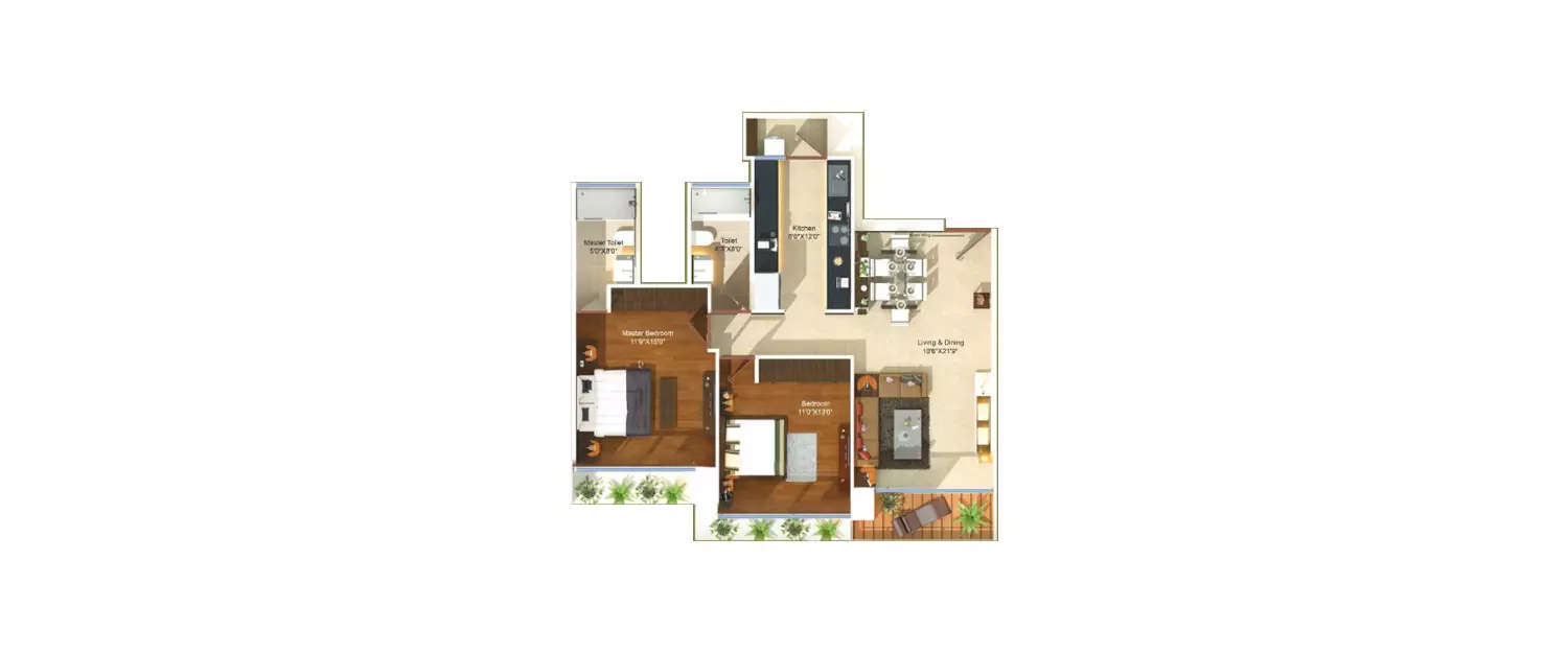 Floor plan for 2 BHK