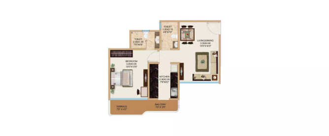 Ajmera Exotica Wagholi - Floor plan 1 BHK 729 Sq.ft