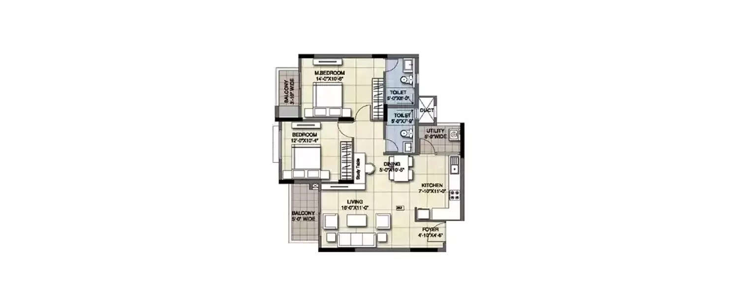 Floor plan for 2 BHK