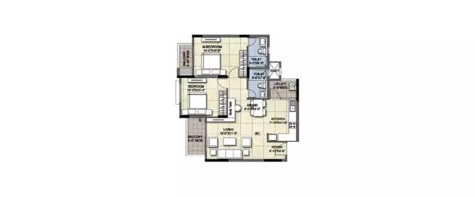 Ajmera Green Acres Kalena Agrahara - Floor plan 2 BHK 1096 Sq.ft