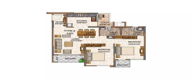Ajmera Infinity Electronic City - Floor plan 2 BHK 1095 Sq.ft