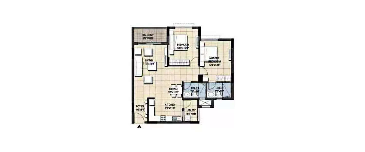 Floor plan for 2 BHK