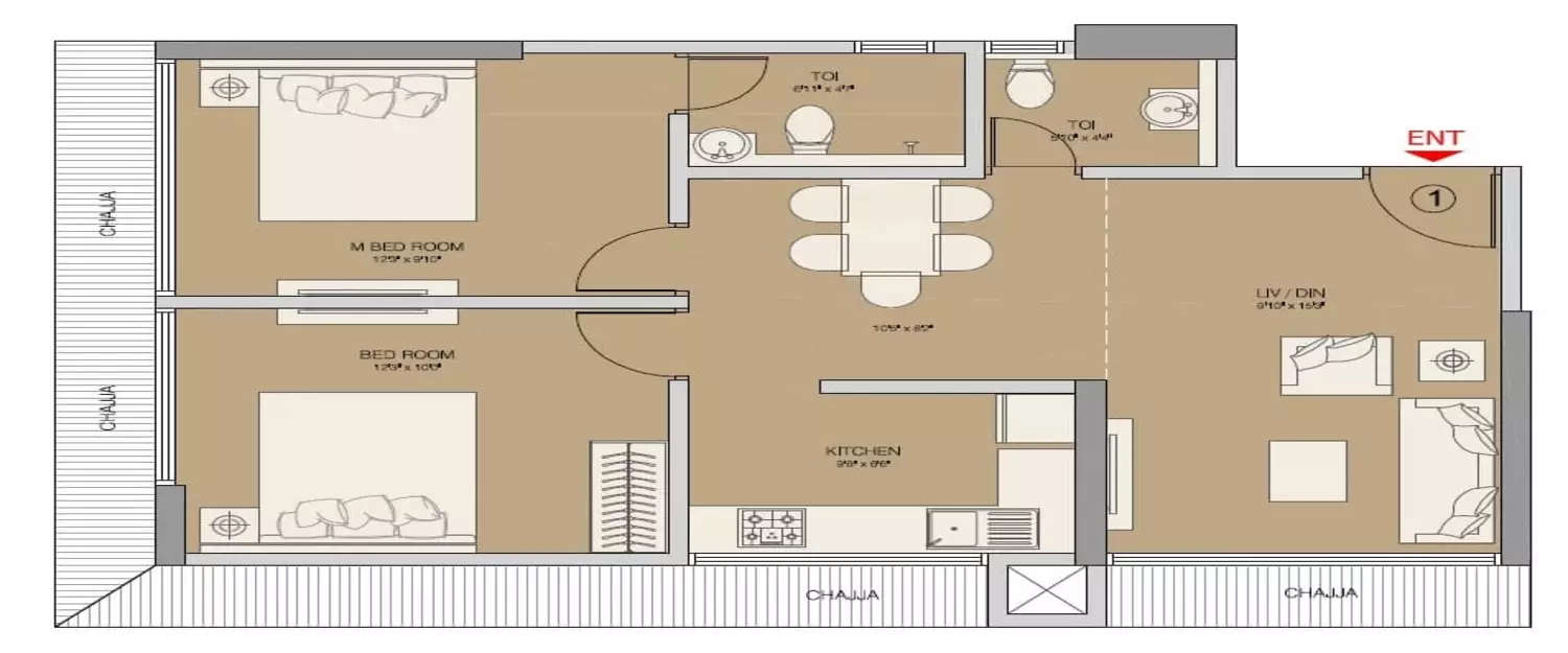 Floor plan for 2 BHK