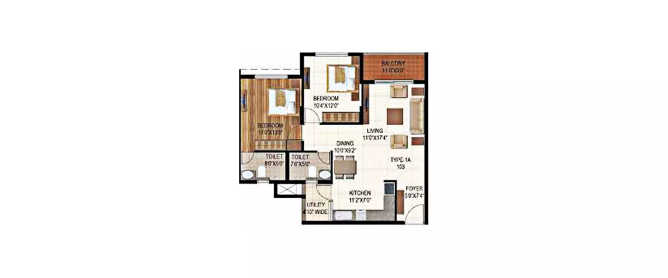 Ajmera Stone Park Electronic City - Floor plan 2 BHK 1075 Sq.ft