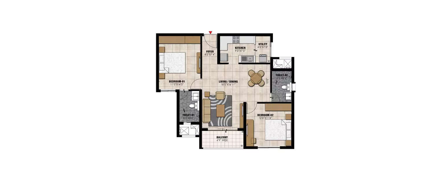 Floor plan for 2 BHK