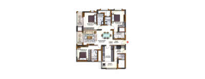 Prestige Melbrook, 3 BHK-2037 Sq.ft