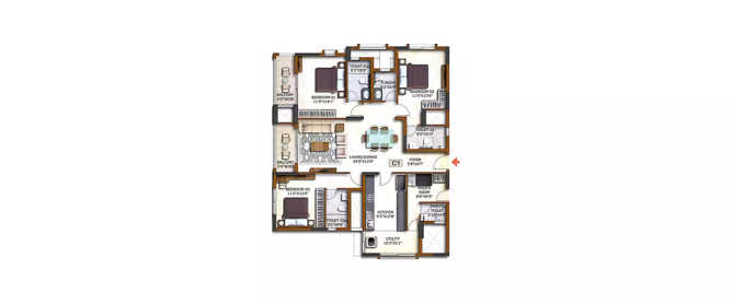 Prestige Melbrook Frazer Town - Floor plan 3 BHK 2037 Sq.ft