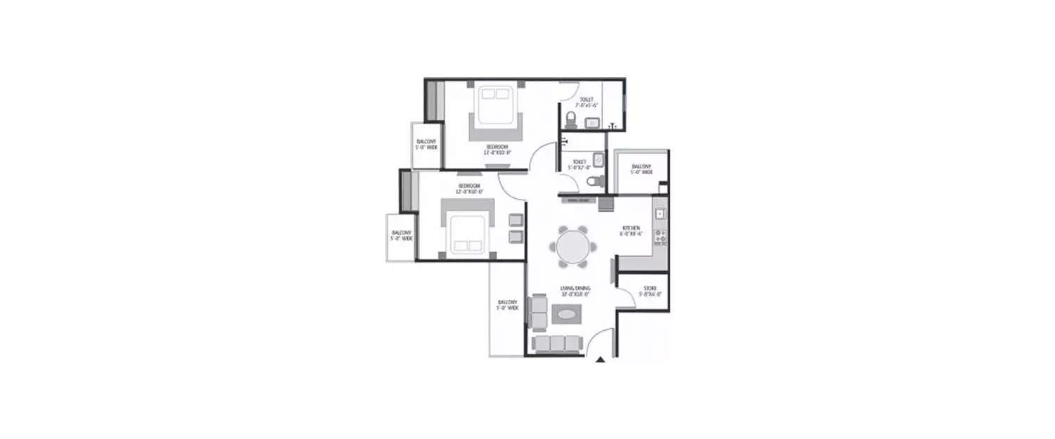 Floor plan for 2 BHK