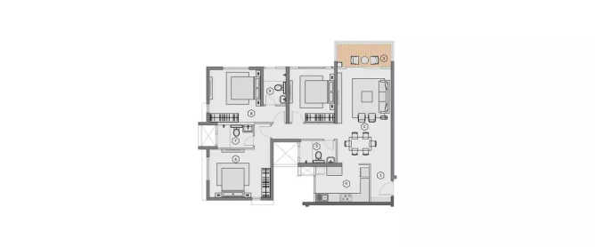 Puravankara Blubelle Magadi - Floor plan 3 BHK 1432 Sq.ft