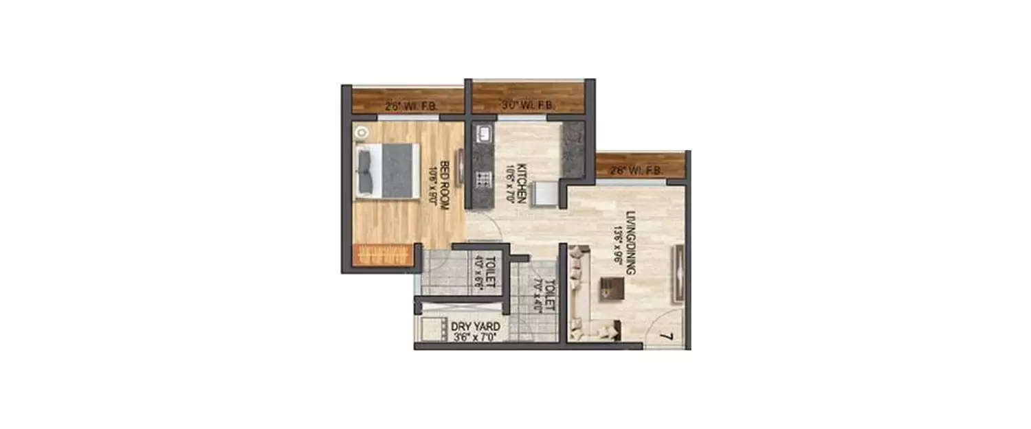 Floor plan for 1 BHK