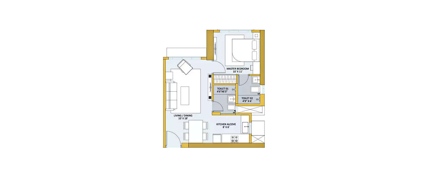 Floor plan for 1 BHK
