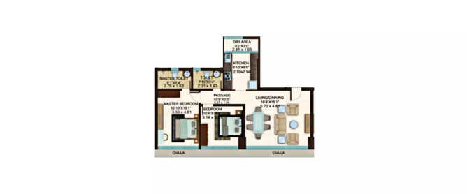 Kanakia Miami Mahim - Floor plan 2 BHK 816 Sq.ft