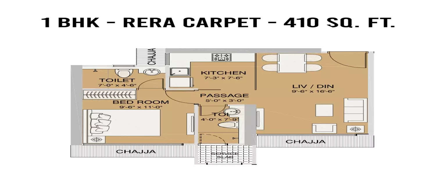 Floor plan for 1 BHK